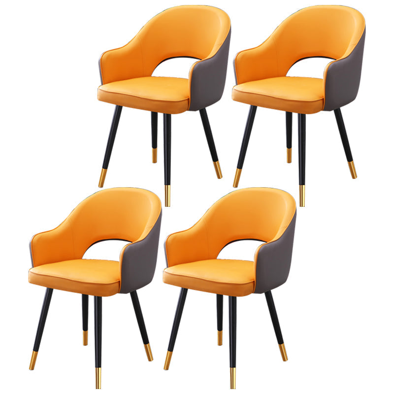 Home Scandinavian Arm Chair Upholstered Open Back Metal Dining Room Chair Orange 4 Piece Set Brass Gold Clearhalo ' kitchen&dining_furn' 'Dining Chairs' 'Dining Tables & Seating' 'dining_chair' 'furn' 'furn_dining_chair' 'Furniture' 'furniture_dining_chair' 'Kitchen & Dining Furniture' 'kitchen' 3847056