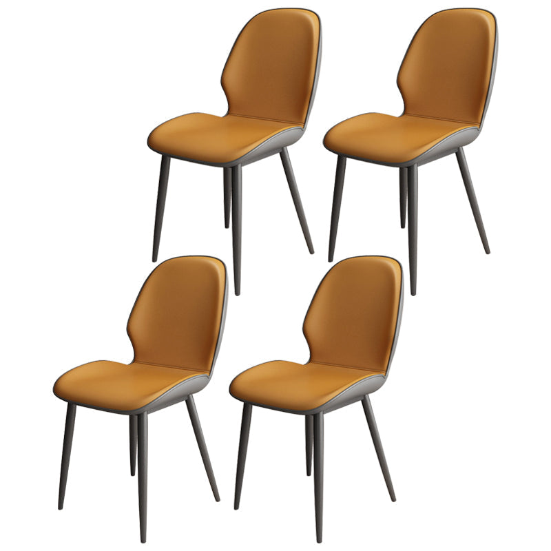 Contemporary Metal Dining Room Chairs Leather Dining Armless chairs for Home Use Light Brown 4 Piece Set Clearhalo ' kitchen&dining_furn' 'Dining Chairs' 'Dining Tables & Seating' 'dining_chair' 'furn' 'furn_dining_chair' 'Furniture' 'furniture_dining_chair' 'Kitchen & Dining Furniture' 'kitchen' 3847129