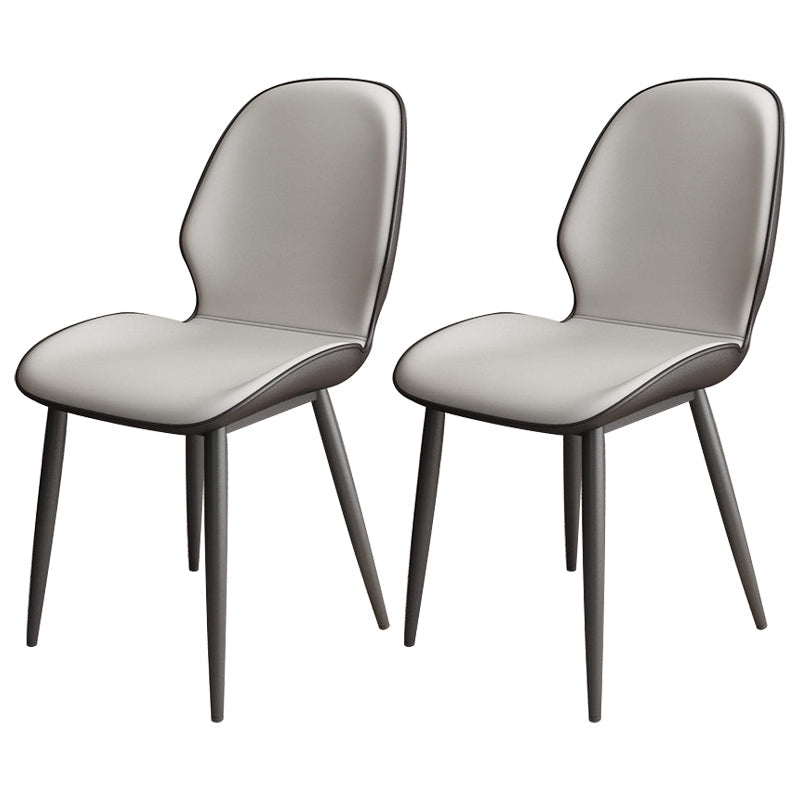 Contemporary Metal Dining Room Chairs Leather Dining Armless chairs for Home Use Gray-White 2 Piece Set Clearhalo ' kitchen&dining_furn' 'Dining Chairs' 'Dining Tables & Seating' 'dining_chair' 'furn' 'furn_dining_chair' 'Furniture' 'furniture_dining_chair' 'Kitchen & Dining Furniture' 'kitchen' 3847134