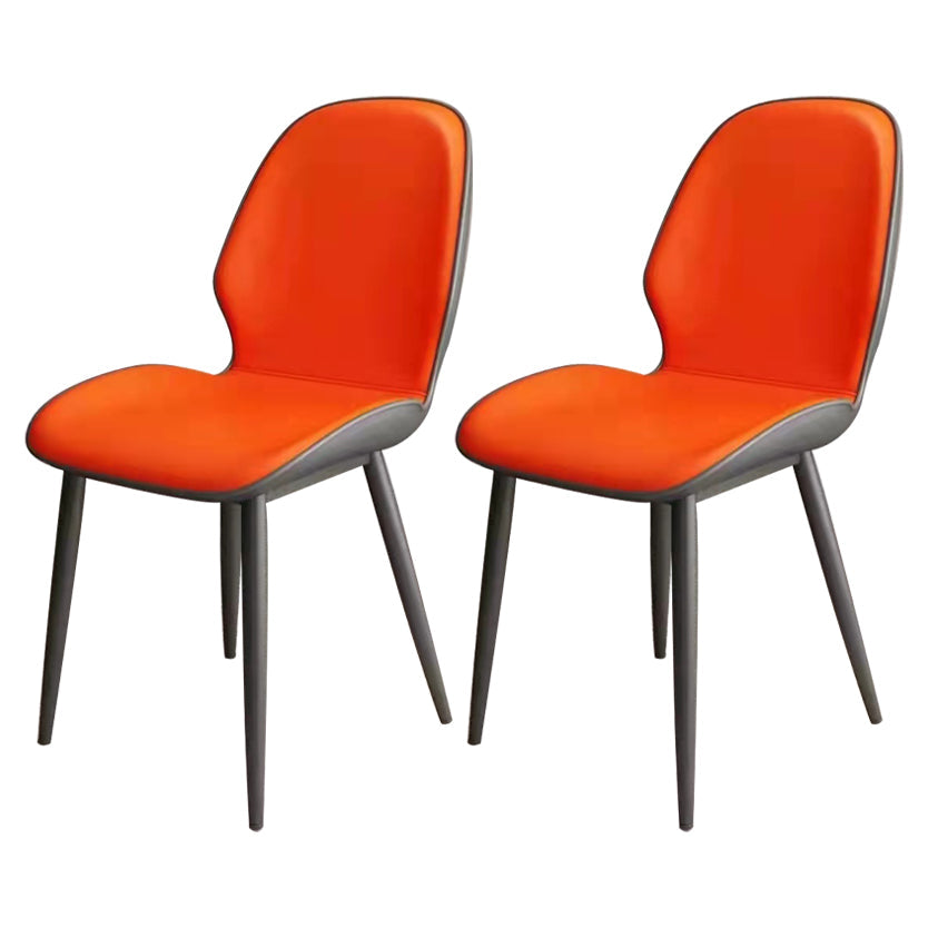 Contemporary Metal Dining Room Chairs Leather Dining Armless chairs for Home Use Orange 2 Piece Set Clearhalo ' kitchen&dining_furn' 'Dining Chairs' 'Dining Tables & Seating' 'dining_chair' 'furn' 'furn_dining_chair' 'Furniture' 'furniture_dining_chair' 'Kitchen & Dining Furniture' 'kitchen' 3847137