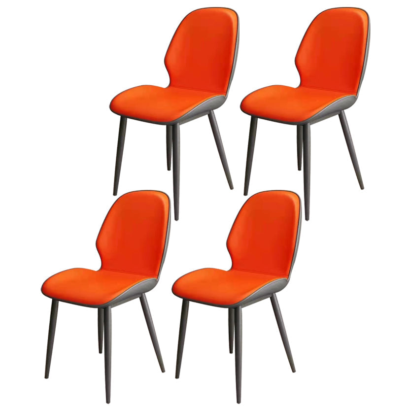 Contemporary Metal Dining Room Chairs Leather Dining Armless chairs for Home Use Orange 4 Piece Set Clearhalo ' kitchen&dining_furn' 'Dining Chairs' 'Dining Tables & Seating' 'dining_chair' 'furn' 'furn_dining_chair' 'Furniture' 'furniture_dining_chair' 'Kitchen & Dining Furniture' 'kitchen' 3847138