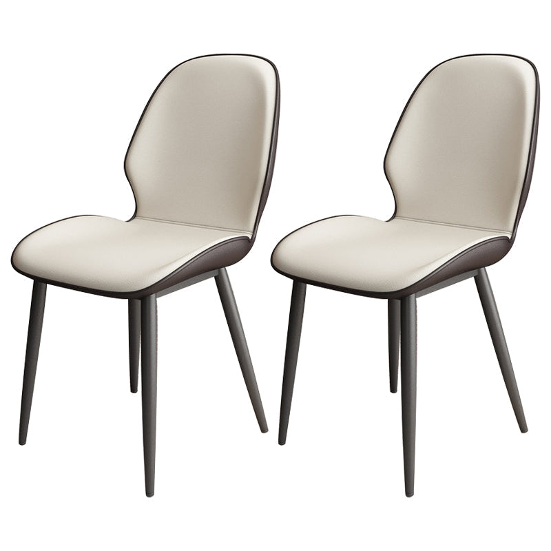 Contemporary Metal Dining Room Chairs Leather Dining Armless chairs for Home Use Off-White 2 Piece Set Clearhalo ' kitchen&dining_furn' 'Dining Chairs' 'Dining Tables & Seating' 'dining_chair' 'furn' 'furn_dining_chair' 'Furniture' 'furniture_dining_chair' 'Kitchen & Dining Furniture' 'kitchen' 3847140