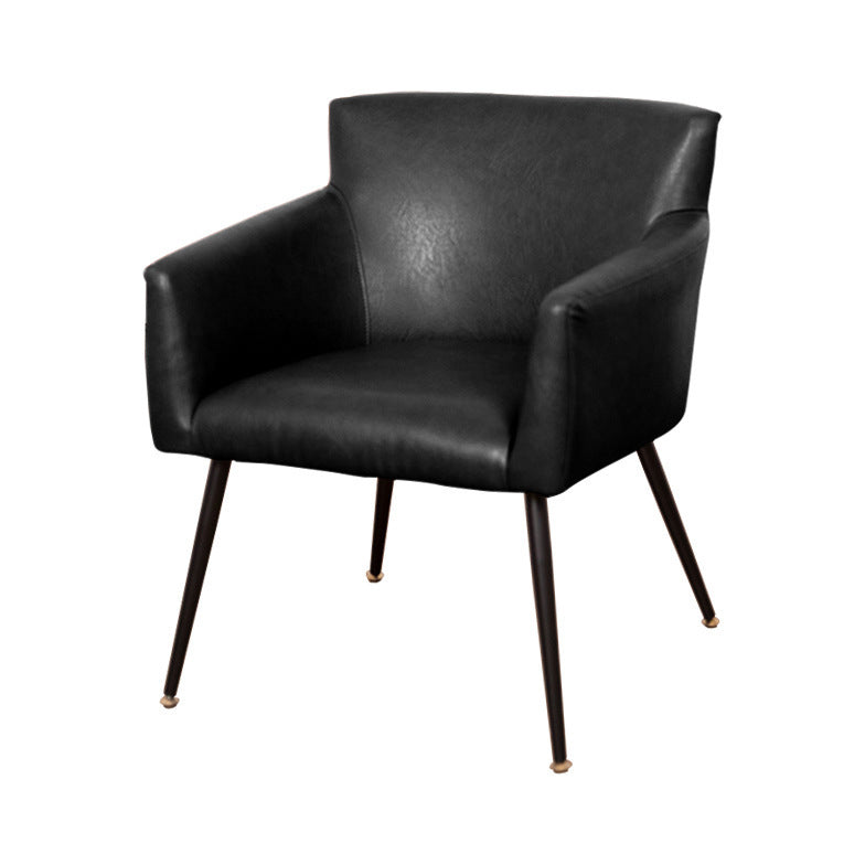 Scandinavian Home Arm Chair Upholstered Parsons Back Metal Single Dining Room Chair Black Black Clearhalo ' kitchen&dining_furn' 'Dining Chairs' 'Dining Tables & Seating' 'dining_chair' 'furn' 'furn_dining_chair' 'Furniture' 'furniture_dining_chair' 'Kitchen & Dining Furniture' 'kitchen' 3847143