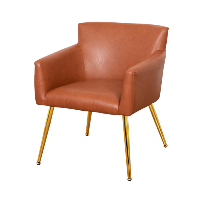 Scandinavian Home Arm Chair Upholstered Parsons Back Metal Single Dining Room Chair Brown Brass Gold Clearhalo ' kitchen&dining_furn' 'Dining Chairs' 'Dining Tables & Seating' 'dining_chair' 'furn' 'furn_dining_chair' 'Furniture' 'furniture_dining_chair' 'Kitchen & Dining Furniture' 'kitchen' 3847150