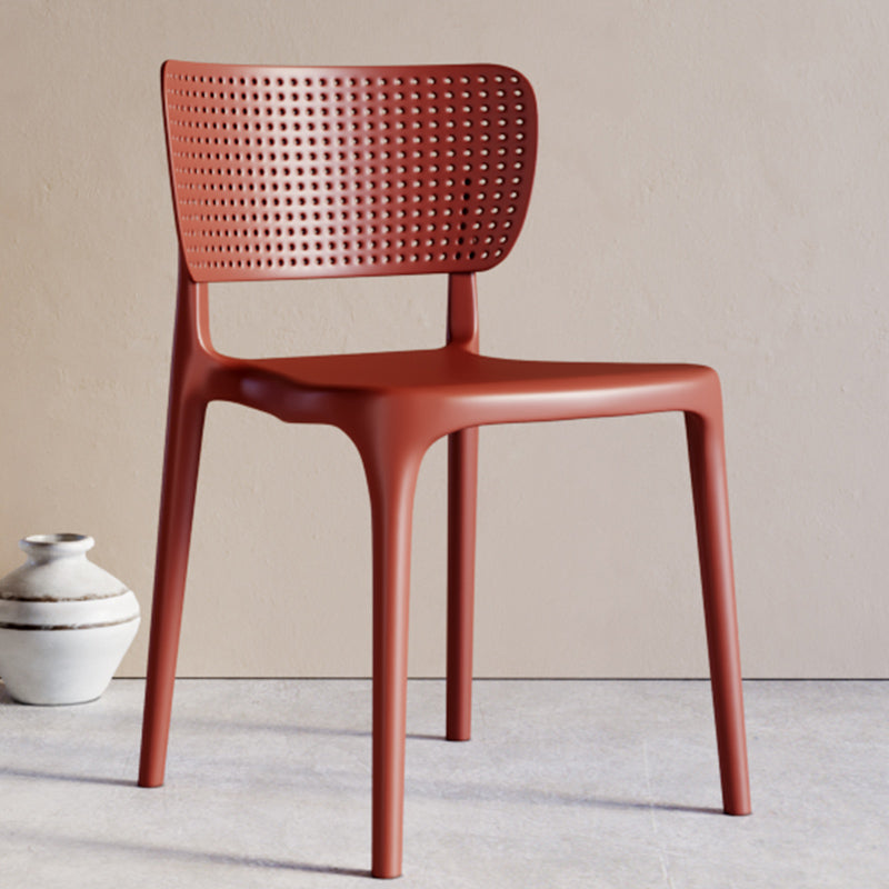 Modern Indoor-Outdoor Plastic Side Chair Armless Open Back Dining Chair Red 1 Piece Clearhalo ' kitchen&dining_furn' 'Dining Chairs' 'Dining Tables & Seating' 'dining_chair' 'furn' 'furn_dining_chair' 'Furniture' 'furniture_dining_chair' 'Kitchen & Dining Furniture' 'kitchen' 3847193