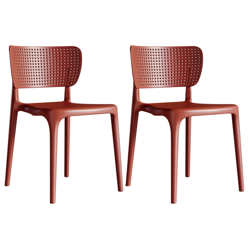 Modern Indoor-Outdoor Plastic Side Chair Armless Open Back Dining Chair Red 2 Piece Set Clearhalo ' kitchen&dining_furn' 'Dining Chairs' 'Dining Tables & Seating' 'dining_chair' 'furn' 'furn_dining_chair' 'Furniture' 'furniture_dining_chair' 'Kitchen & Dining Furniture' 'kitchen' 3847194
