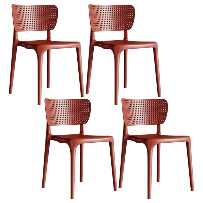 Modern Indoor-Outdoor Plastic Side Chair Armless Open Back Dining Chair Red 4 Piece Set Clearhalo ' kitchen&dining_furn' 'Dining Chairs' 'Dining Tables & Seating' 'dining_chair' 'furn' 'furn_dining_chair' 'Furniture' 'furniture_dining_chair' 'Kitchen & Dining Furniture' 'kitchen' 3847196
