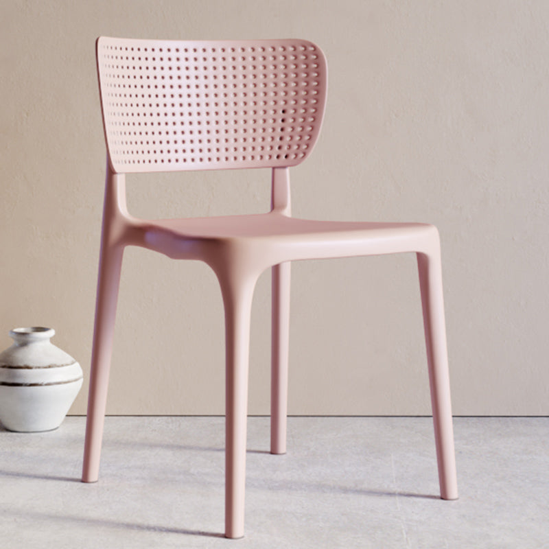 Modern Indoor-Outdoor Plastic Side Chair Armless Open Back Dining Chair Pink 1 Piece Clearhalo ' kitchen&dining_furn' 'Dining Chairs' 'Dining Tables & Seating' 'dining_chair' 'furn' 'furn_dining_chair' 'Furniture' 'furniture_dining_chair' 'Kitchen & Dining Furniture' 'kitchen' 3847198