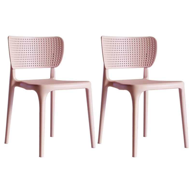 Modern Indoor-Outdoor Plastic Side Chair Armless Open Back Dining Chair Pink 2 Piece Set Clearhalo ' kitchen&dining_furn' 'Dining Chairs' 'Dining Tables & Seating' 'dining_chair' 'furn' 'furn_dining_chair' 'Furniture' 'furniture_dining_chair' 'Kitchen & Dining Furniture' 'kitchen' 3847201