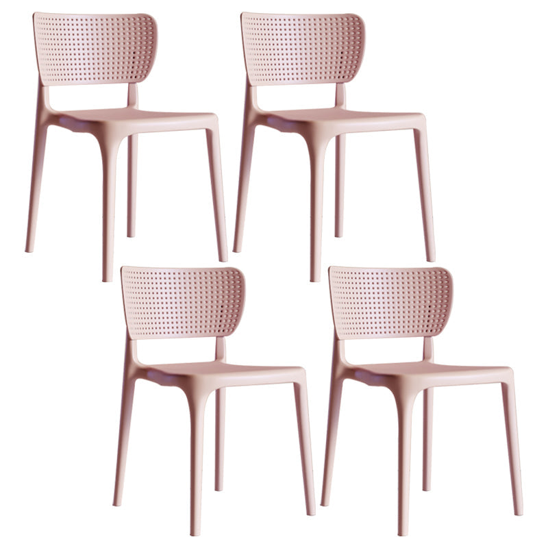 Modern Indoor-Outdoor Plastic Side Chair Armless Open Back Dining Chair Pink 4 Piece Set Clearhalo ' kitchen&dining_furn' 'Dining Chairs' 'Dining Tables & Seating' 'dining_chair' 'furn' 'furn_dining_chair' 'Furniture' 'furniture_dining_chair' 'Kitchen & Dining Furniture' 'kitchen' 3847203