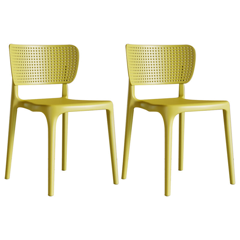 Modern Indoor-Outdoor Plastic Side Chair Armless Open Back Dining Chair Yellow 2 Piece Set Clearhalo ' kitchen&dining_furn' 'Dining Chairs' 'Dining Tables & Seating' 'dining_chair' 'furn' 'furn_dining_chair' 'Furniture' 'furniture_dining_chair' 'Kitchen & Dining Furniture' 'kitchen' 3847205