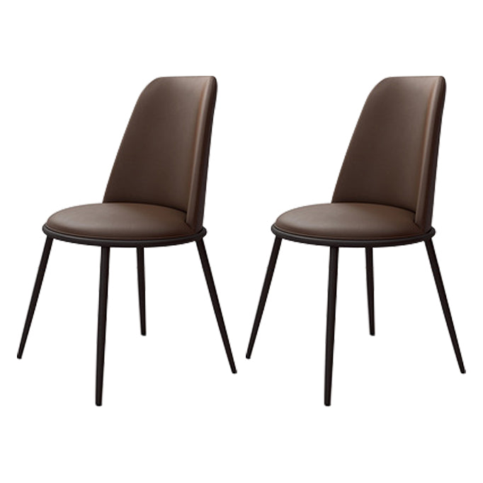Contemporary Style Metal Chair Set Kitchen Dining Solid Back Side Chairs (Set of 2) Brown Black Clearhalo ' kitchen&dining_furn' 'Dining Chairs' 'Dining Tables & Seating' 'dining_chair' 'furn' 'furn_dining_chair' 'Furniture' 'furniture_dining_chair' 'Kitchen & Dining Furniture' 'kitchen' 3847243