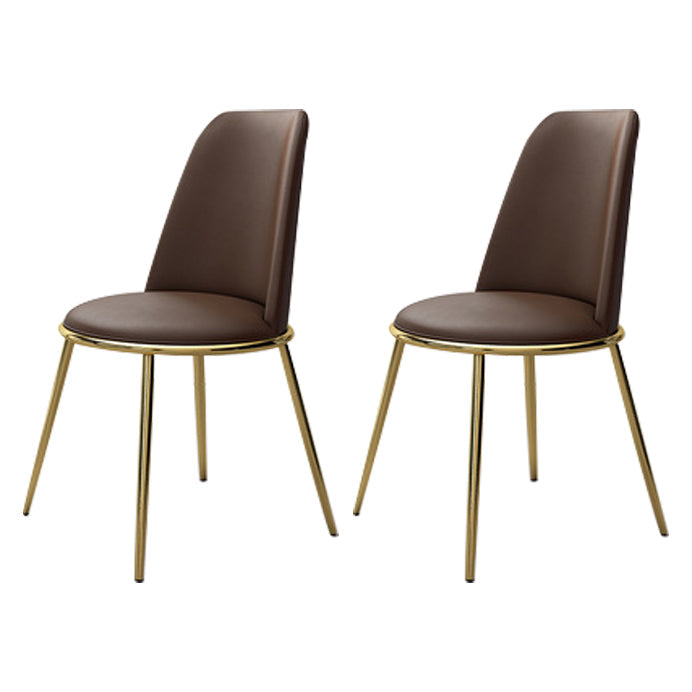 Contemporary Style Metal Chair Set Kitchen Dining Solid Back Side Chairs (Set of 2) Brown Brass Gold Clearhalo ' kitchen&dining_furn' 'Dining Chairs' 'Dining Tables & Seating' 'dining_chair' 'furn' 'furn_dining_chair' 'Furniture' 'furniture_dining_chair' 'Kitchen & Dining Furniture' 'kitchen' 3847245