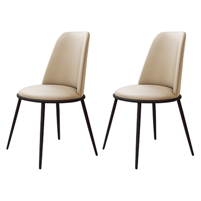 Contemporary Style Metal Chair Set Kitchen Dining Solid Back Side Chairs (Set of 2) Off-White Black Clearhalo ' kitchen&dining_furn' 'Dining Chairs' 'Dining Tables & Seating' 'dining_chair' 'furn' 'furn_dining_chair' 'Furniture' 'furniture_dining_chair' 'Kitchen & Dining Furniture' 'kitchen' 3847247