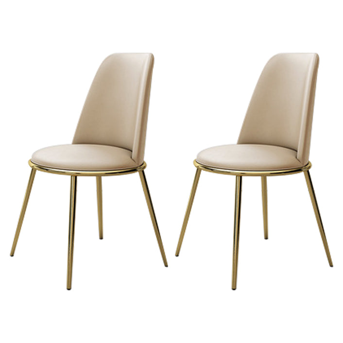 Contemporary Style Metal Chair Set Kitchen Dining Solid Back Side Chairs (Set of 2) Off-White Brass Gold Clearhalo ' kitchen&dining_furn' 'Dining Chairs' 'Dining Tables & Seating' 'dining_chair' 'furn' 'furn_dining_chair' 'Furniture' 'furniture_dining_chair' 'Kitchen & Dining Furniture' 'kitchen' 3847249