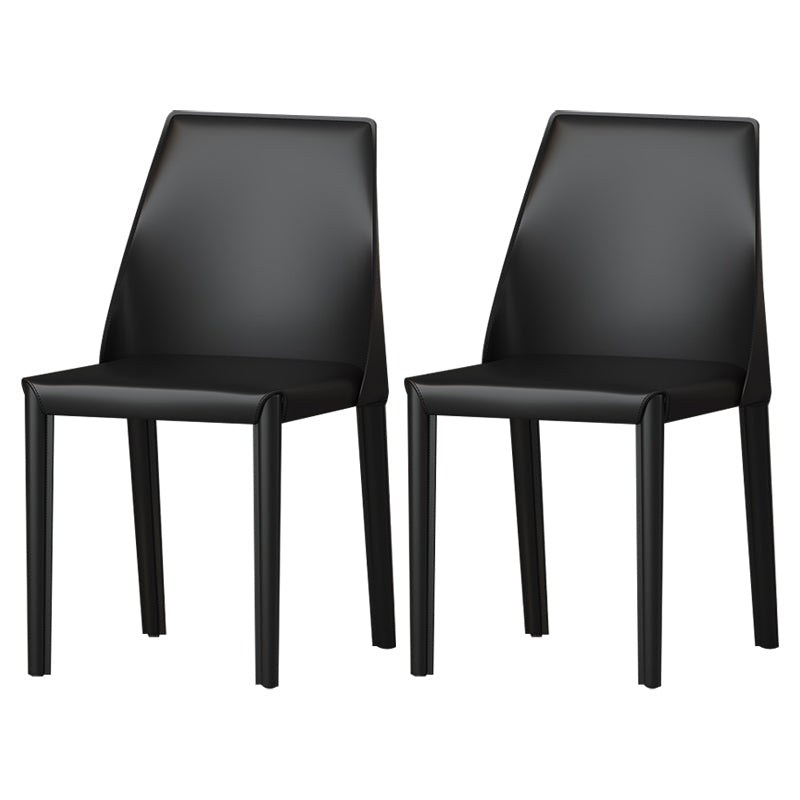 Contemporary Style Leather Dining Chairs Windsor Back Armless Dining Chairs Black 2 Piece Set Clearhalo ' kitchen&dining_furn' 'Dining Chairs' 'Dining Tables & Seating' 'dining_chair' 'furn' 'furn_dining_chair' 'Furniture' 'furniture_dining_chair' 'Kitchen & Dining Furniture' 'kitchen' 3847256