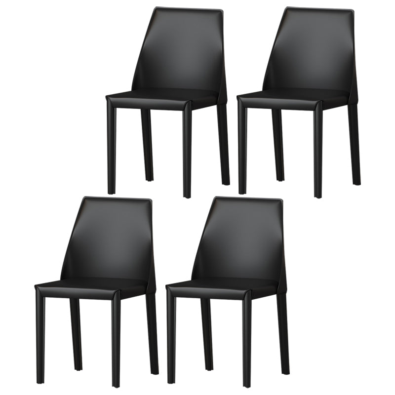 Contemporary Style Leather Dining Chairs Windsor Back Armless Dining Chairs Black 4 Piece Set Clearhalo ' kitchen&dining_furn' 'Dining Chairs' 'Dining Tables & Seating' 'dining_chair' 'furn' 'furn_dining_chair' 'Furniture' 'furniture_dining_chair' 'Kitchen & Dining Furniture' 'kitchen' 3847258