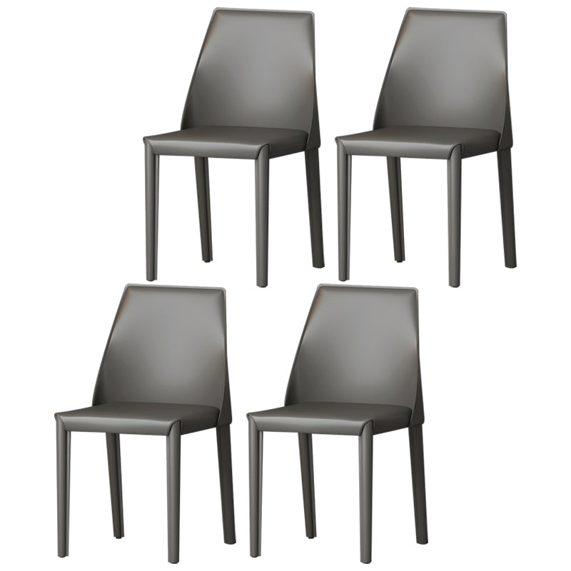 Contemporary Style Leather Dining Chairs Windsor Back Armless Dining Chairs Dark Gray 4 Piece Set Clearhalo ' kitchen&dining_furn' 'Dining Chairs' 'Dining Tables & Seating' 'dining_chair' 'furn' 'furn_dining_chair' 'Furniture' 'furniture_dining_chair' 'Kitchen & Dining Furniture' 'kitchen' 3847265