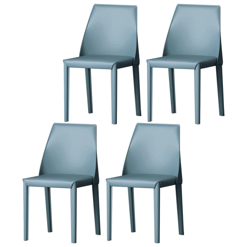 Contemporary Style Leather Dining Chairs Windsor Back Armless Dining Chairs Light Blue 4 Piece Set Clearhalo ' kitchen&dining_furn' 'Dining Chairs' 'Dining Tables & Seating' 'dining_chair' 'furn' 'furn_dining_chair' 'Furniture' 'furniture_dining_chair' 'Kitchen & Dining Furniture' 'kitchen' 3847275