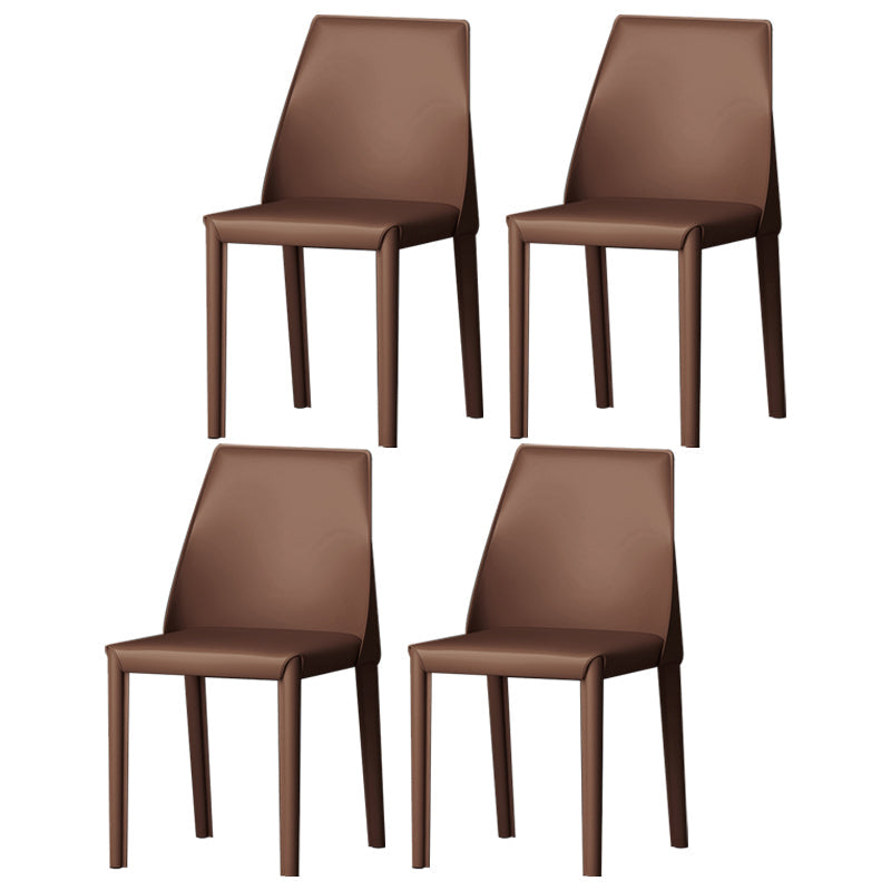Contemporary Style Leather Dining Chairs Windsor Back Armless Dining Chairs Dark Coffee 4 Piece Set Clearhalo ' kitchen&dining_furn' 'Dining Chairs' 'Dining Tables & Seating' 'dining_chair' 'furn' 'furn_dining_chair' 'Furniture' 'furniture_dining_chair' 'Kitchen & Dining Furniture' 'kitchen' 3847284