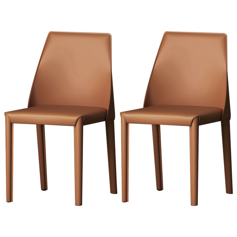 Contemporary Style Leather Dining Chairs Windsor Back Armless Dining Chairs Light Coffee 2 Piece Set Clearhalo ' kitchen&dining_furn' 'Dining Chairs' 'Dining Tables & Seating' 'dining_chair' 'furn' 'furn_dining_chair' 'Furniture' 'furniture_dining_chair' 'Kitchen & Dining Furniture' 'kitchen' 3847286
