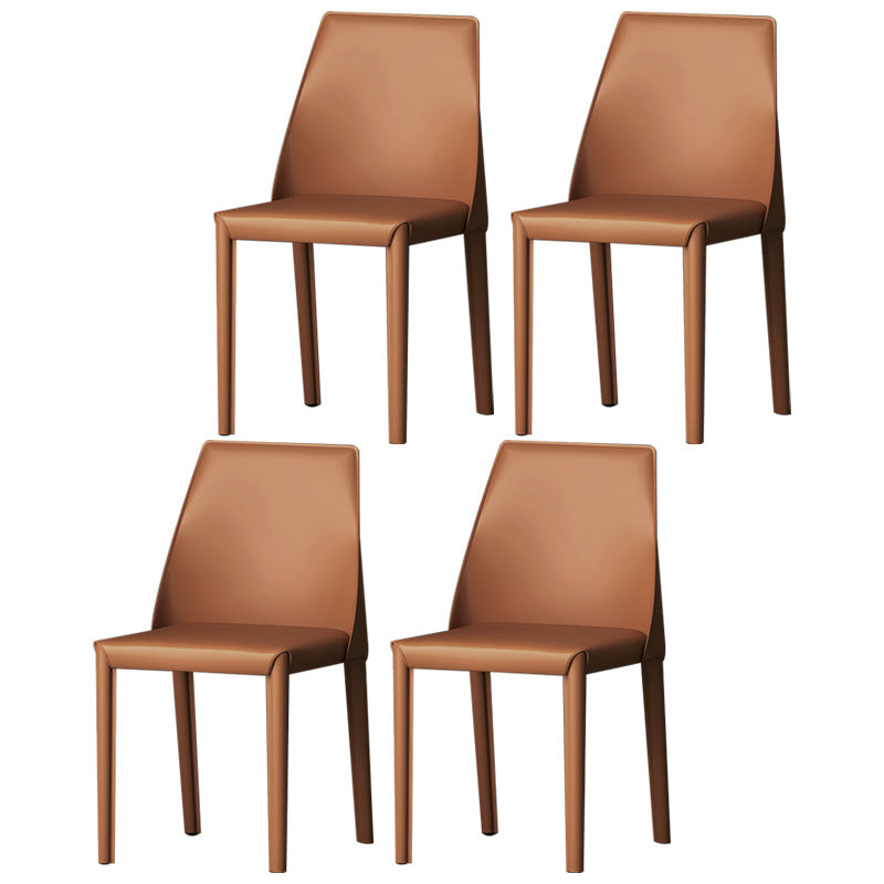 Contemporary Style Leather Dining Chairs Windsor Back Armless Dining Chairs Light Coffee 4 Piece Set Clearhalo ' kitchen&dining_furn' 'Dining Chairs' 'Dining Tables & Seating' 'dining_chair' 'furn' 'furn_dining_chair' 'Furniture' 'furniture_dining_chair' 'Kitchen & Dining Furniture' 'kitchen' 3847287