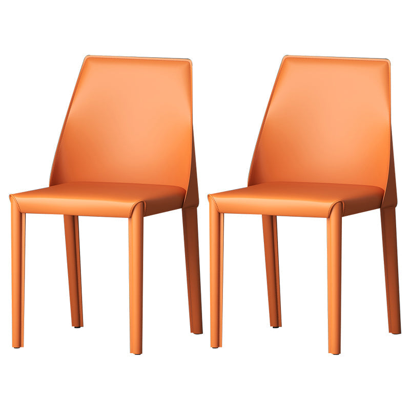 Contemporary Style Leather Dining Chairs Windsor Back Armless Dining Chairs Orange 2 Piece Set Clearhalo ' kitchen&dining_furn' 'Dining Chairs' 'Dining Tables & Seating' 'dining_chair' 'furn' 'furn_dining_chair' 'Furniture' 'furniture_dining_chair' 'Kitchen & Dining Furniture' 'kitchen' 3847292