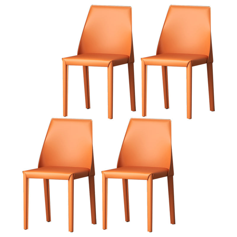 Contemporary Style Leather Dining Chairs Windsor Back Armless Dining Chairs Orange 4 Piece Set Clearhalo ' kitchen&dining_furn' 'Dining Chairs' 'Dining Tables & Seating' 'dining_chair' 'furn' 'furn_dining_chair' 'Furniture' 'furniture_dining_chair' 'Kitchen & Dining Furniture' 'kitchen' 3847293