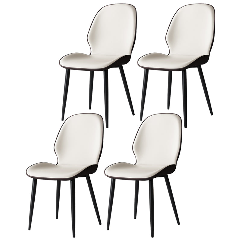 Contemporary Restaurant Leather Side Chair Matte Finish Parsons Dining Chair White-Brown 4 Piece Set Clearhalo ' kitchen&dining_furn' 'Dining Chairs' 'Dining Tables & Seating' 'dining_chair' 'furn' 'furn_dining_chair' 'Furniture' 'furniture_dining_chair' 'Kitchen & Dining Furniture' 'kitchen' 3847339