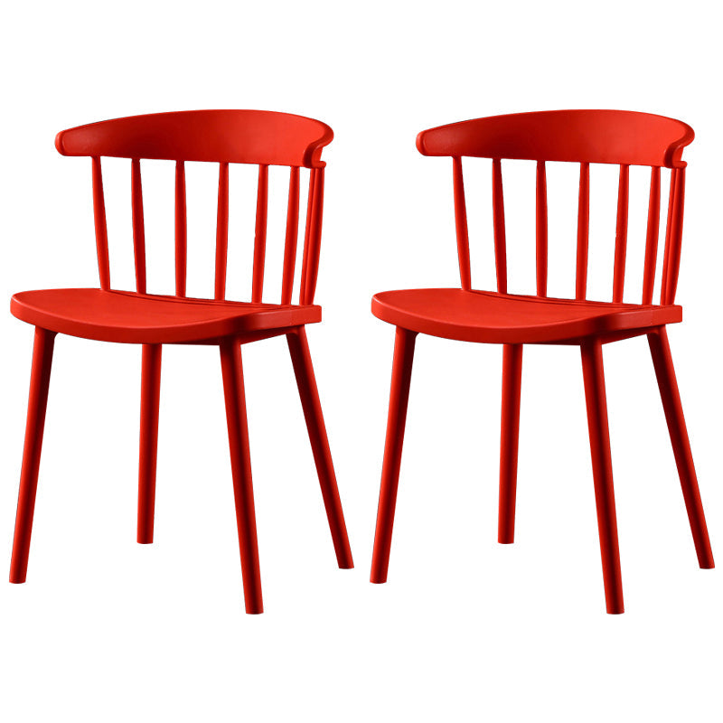 Contemporary Plastic Side Armless Chair Windsor Back Stacking Side Chair for Home Use Red 2 Piece Set Clearhalo ' kitchen&dining_furn' 'Dining Chairs' 'Dining Tables & Seating' 'dining_chair' 'furn' 'furn_dining_chair' 'Furniture' 'furniture_dining_chair' 'Kitchen & Dining Furniture' 'kitchen' 3847377