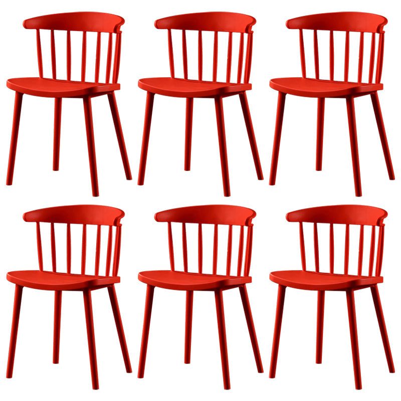 Contemporary Plastic Side Armless Chair Windsor Back Stacking Side Chair for Home Use Red 6 Piece Set Clearhalo ' kitchen&dining_furn' 'Dining Chairs' 'Dining Tables & Seating' 'dining_chair' 'furn' 'furn_dining_chair' 'Furniture' 'furniture_dining_chair' 'Kitchen & Dining Furniture' 'kitchen' 3847380