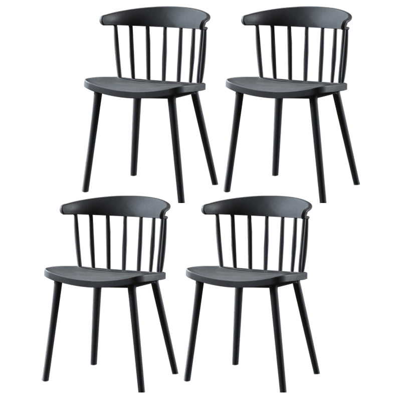 Contemporary Plastic Side Armless Chair Windsor Back Stacking Side Chair for Home Use Grey 4 Piece Set Clearhalo ' kitchen&dining_furn' 'Dining Chairs' 'Dining Tables & Seating' 'dining_chair' 'furn' 'furn_dining_chair' 'Furniture' 'furniture_dining_chair' 'Kitchen & Dining Furniture' 'kitchen' 3847384