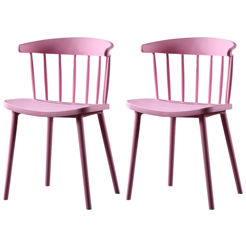 Contemporary Plastic Side Armless Chair Windsor Back Stacking Side Chair for Home Use Pink 2 Piece Set Clearhalo ' kitchen&dining_furn' 'Dining Chairs' 'Dining Tables & Seating' 'dining_chair' 'furn' 'furn_dining_chair' 'Furniture' 'furniture_dining_chair' 'Kitchen & Dining Furniture' 'kitchen' 3847388