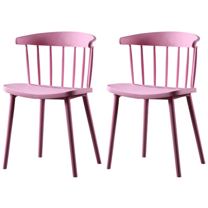 Contemporary Plastic Side Armless Chair Windsor Back Stacking Side Chair for Home Use Pink 2 Piece Set Clearhalo ' kitchen&dining_furn' 'Dining Chairs' 'Dining Tables & Seating' 'dining_chair' 'furn' 'furn_dining_chair' 'Furniture' 'furniture_dining_chair' 'Kitchen & Dining Furniture' 'kitchen' 3847388