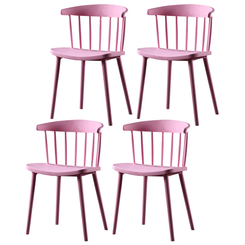 Contemporary Plastic Side Armless Chair Windsor Back Stacking Side Chair for Home Use Pink 4 Piece Set Clearhalo ' kitchen&dining_furn' 'Dining Chairs' 'Dining Tables & Seating' 'dining_chair' 'furn' 'furn_dining_chair' 'Furniture' 'furniture_dining_chair' 'Kitchen & Dining Furniture' 'kitchen' 3847390