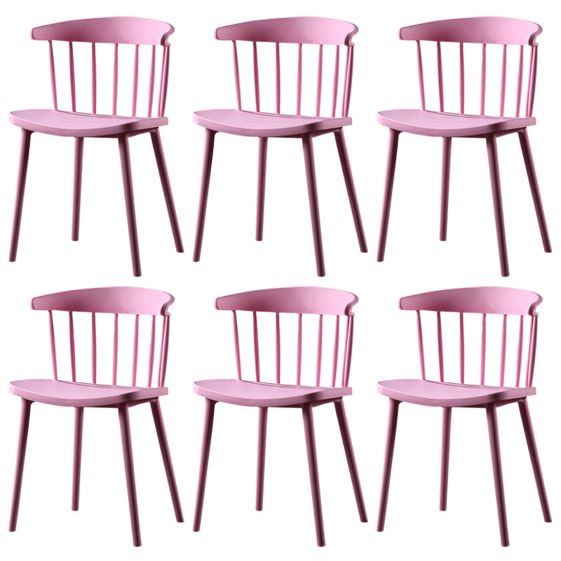 Contemporary Plastic Side Armless Chair Windsor Back Stacking Side Chair for Home Use Pink 6 Piece Set Clearhalo ' kitchen&dining_furn' 'Dining Chairs' 'Dining Tables & Seating' 'dining_chair' 'furn' 'furn_dining_chair' 'Furniture' 'furniture_dining_chair' 'Kitchen & Dining Furniture' 'kitchen' 3847393