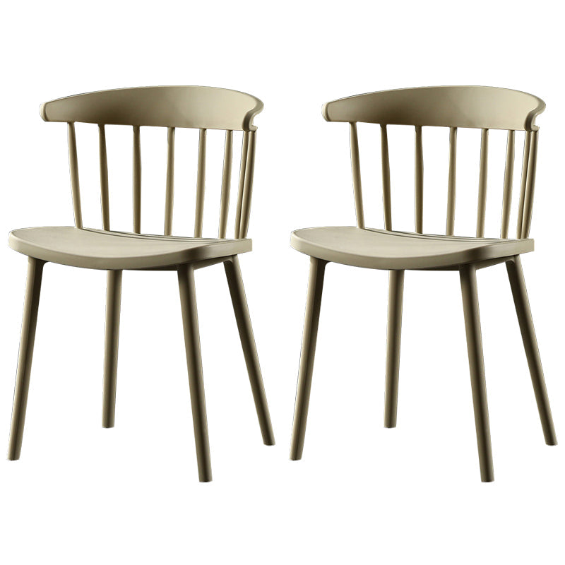 Contemporary Plastic Side Armless Chair Windsor Back Stacking Side Chair for Home Use Khaki 2 Piece Set Clearhalo ' kitchen&dining_furn' 'Dining Chairs' 'Dining Tables & Seating' 'dining_chair' 'furn' 'furn_dining_chair' 'Furniture' 'furniture_dining_chair' 'Kitchen & Dining Furniture' 'kitchen' 3847395