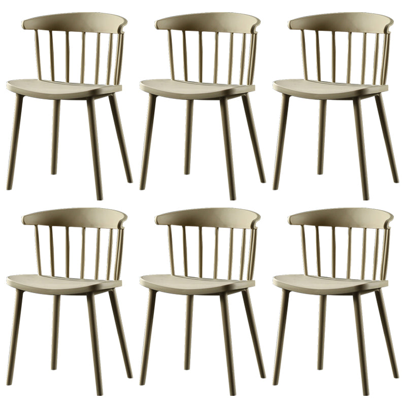 Contemporary Plastic Side Armless Chair Windsor Back Stacking Side Chair for Home Use Khaki 6 Piece Set Clearhalo ' kitchen&dining_furn' 'Dining Chairs' 'Dining Tables & Seating' 'dining_chair' 'furn' 'furn_dining_chair' 'Furniture' 'furniture_dining_chair' 'Kitchen & Dining Furniture' 'kitchen' 3847397