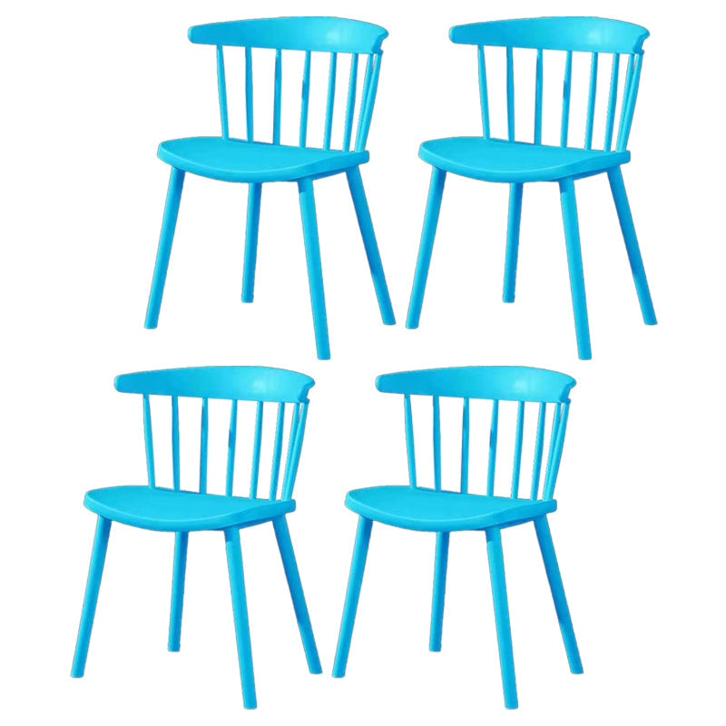 Contemporary Plastic Side Armless Chair Windsor Back Stacking Side Chair for Home Use Lake Blue 4 Piece Set Clearhalo ' kitchen&dining_furn' 'Dining Chairs' 'Dining Tables & Seating' 'dining_chair' 'furn' 'furn_dining_chair' 'Furniture' 'furniture_dining_chair' 'Kitchen & Dining Furniture' 'kitchen' 3847402