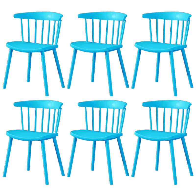Contemporary Plastic Side Armless Chair Windsor Back Stacking Side Chair for Home Use Lake Blue 6 Piece Set Clearhalo ' kitchen&dining_furn' 'Dining Chairs' 'Dining Tables & Seating' 'dining_chair' 'furn' 'furn_dining_chair' 'Furniture' 'furniture_dining_chair' 'Kitchen & Dining Furniture' 'kitchen' 3847403