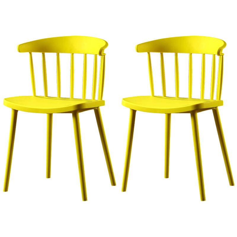 Contemporary Plastic Side Armless Chair Windsor Back Stacking Side Chair for Home Use Yellow 2 Piece Set Clearhalo ' kitchen&dining_furn' 'Dining Chairs' 'Dining Tables & Seating' 'dining_chair' 'furn' 'furn_dining_chair' 'Furniture' 'furniture_dining_chair' 'Kitchen & Dining Furniture' 'kitchen' 3847404