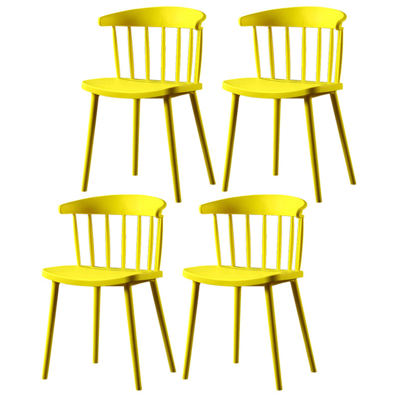 Contemporary Plastic Side Armless Chair Windsor Back Stacking Side Chair for Home Use Yellow 4 Piece Set Clearhalo ' kitchen&dining_furn' 'Dining Chairs' 'Dining Tables & Seating' 'dining_chair' 'furn' 'furn_dining_chair' 'Furniture' 'furniture_dining_chair' 'Kitchen & Dining Furniture' 'kitchen' 3847405