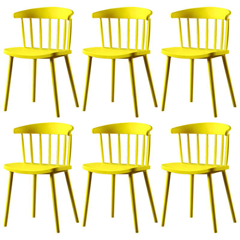 Contemporary Plastic Side Armless Chair Windsor Back Stacking Side Chair for Home Use Yellow 6 Piece Set Clearhalo ' kitchen&dining_furn' 'Dining Chairs' 'Dining Tables & Seating' 'dining_chair' 'furn' 'furn_dining_chair' 'Furniture' 'furniture_dining_chair' 'Kitchen & Dining Furniture' 'kitchen' 3847406