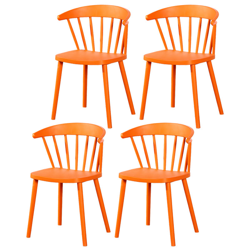 Contemporary Plastic Side Armless Chair Windsor Back Stacking Side Chair for Home Use Orange 4 Piece Set Clearhalo ' kitchen&dining_furn' 'Dining Chairs' 'Dining Tables & Seating' 'dining_chair' 'furn' 'furn_dining_chair' 'Furniture' 'furniture_dining_chair' 'Kitchen & Dining Furniture' 'kitchen' 3847408