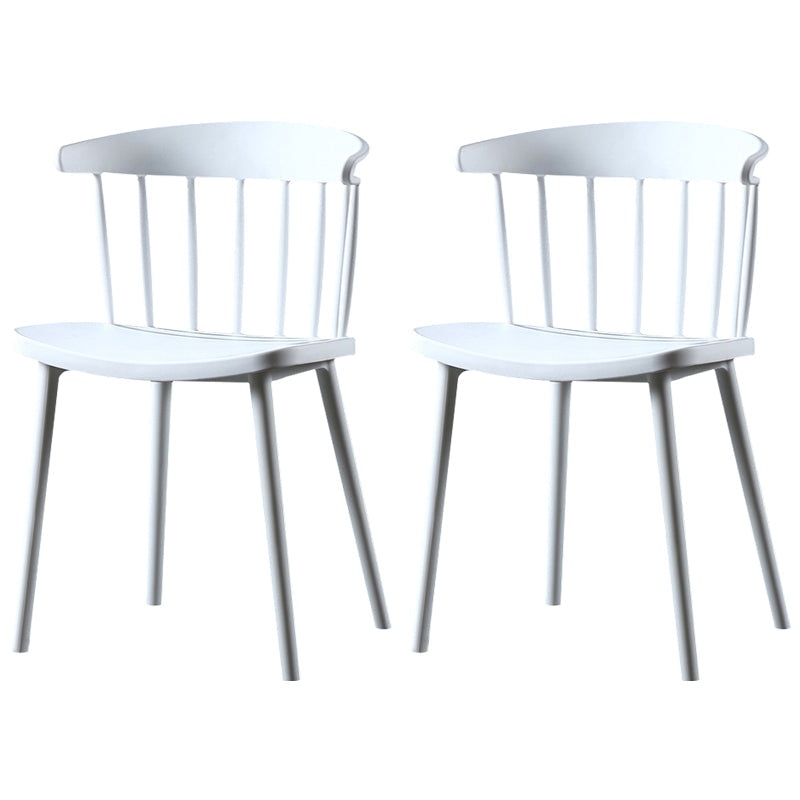 Contemporary Plastic Side Armless Chair Windsor Back Stacking Side Chair for Home Use White 2 Piece Set Clearhalo ' kitchen&dining_furn' 'Dining Chairs' 'Dining Tables & Seating' 'dining_chair' 'furn' 'furn_dining_chair' 'Furniture' 'furniture_dining_chair' 'Kitchen & Dining Furniture' 'kitchen' 3847410