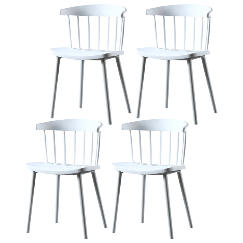 Contemporary Plastic Side Armless Chair Windsor Back Stacking Side Chair for Home Use White 4 Piece Set Clearhalo ' kitchen&dining_furn' 'Dining Chairs' 'Dining Tables & Seating' 'dining_chair' 'furn' 'furn_dining_chair' 'Furniture' 'furniture_dining_chair' 'Kitchen & Dining Furniture' 'kitchen' 3847411