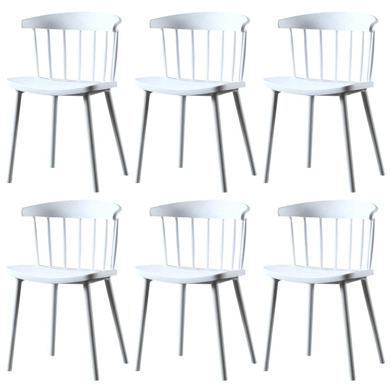Contemporary Plastic Side Armless Chair Windsor Back Stacking Side Chair for Home Use White 6 Piece Set Clearhalo ' kitchen&dining_furn' 'Dining Chairs' 'Dining Tables & Seating' 'dining_chair' 'furn' 'furn_dining_chair' 'Furniture' 'furniture_dining_chair' 'Kitchen & Dining Furniture' 'kitchen' 3847412