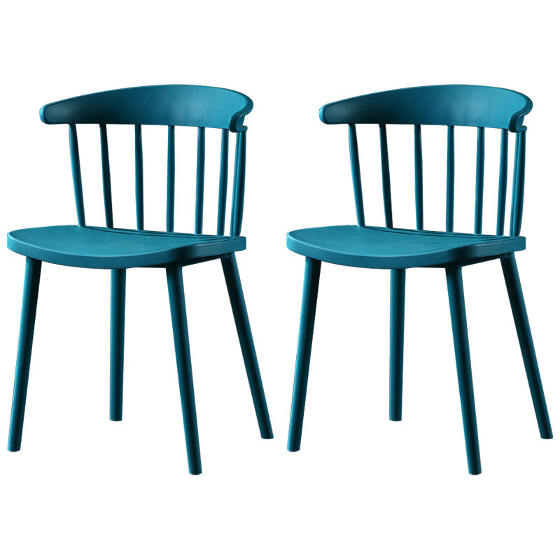 Contemporary Plastic Side Armless Chair Windsor Back Stacking Side Chair for Home Use Peacock Blue 2 Piece Set Clearhalo ' kitchen&dining_furn' 'Dining Chairs' 'Dining Tables & Seating' 'dining_chair' 'furn' 'furn_dining_chair' 'Furniture' 'furniture_dining_chair' 'Kitchen & Dining Furniture' 'kitchen' 3847413
