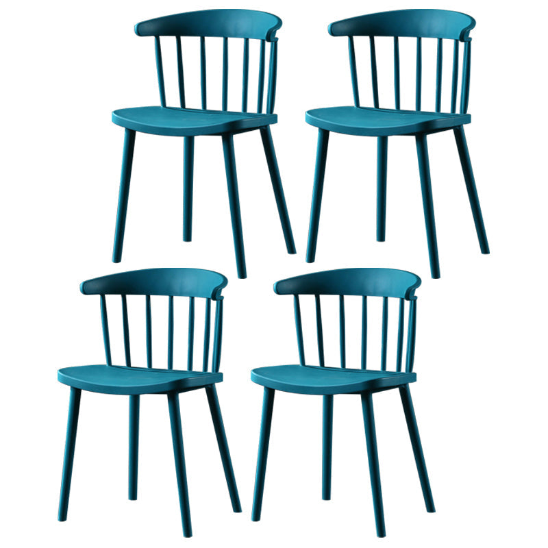 Contemporary Plastic Side Armless Chair Windsor Back Stacking Side Chair for Home Use Peacock Blue 4 Piece Set Clearhalo ' kitchen&dining_furn' 'Dining Chairs' 'Dining Tables & Seating' 'dining_chair' 'furn' 'furn_dining_chair' 'Furniture' 'furniture_dining_chair' 'Kitchen & Dining Furniture' 'kitchen' 3847414