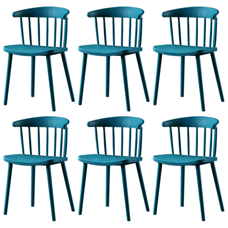 Contemporary Plastic Side Armless Chair Windsor Back Stacking Side Chair for Home Use Peacock Blue 6 Piece Set Clearhalo ' kitchen&dining_furn' 'Dining Chairs' 'Dining Tables & Seating' 'dining_chair' 'furn' 'furn_dining_chair' 'Furniture' 'furniture_dining_chair' 'Kitchen & Dining Furniture' 'kitchen' 3847415